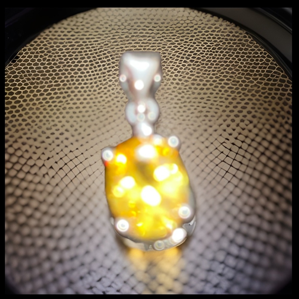 Elegant Yellow/Amber Pendant With a Sterling Silver Stamped Necklace